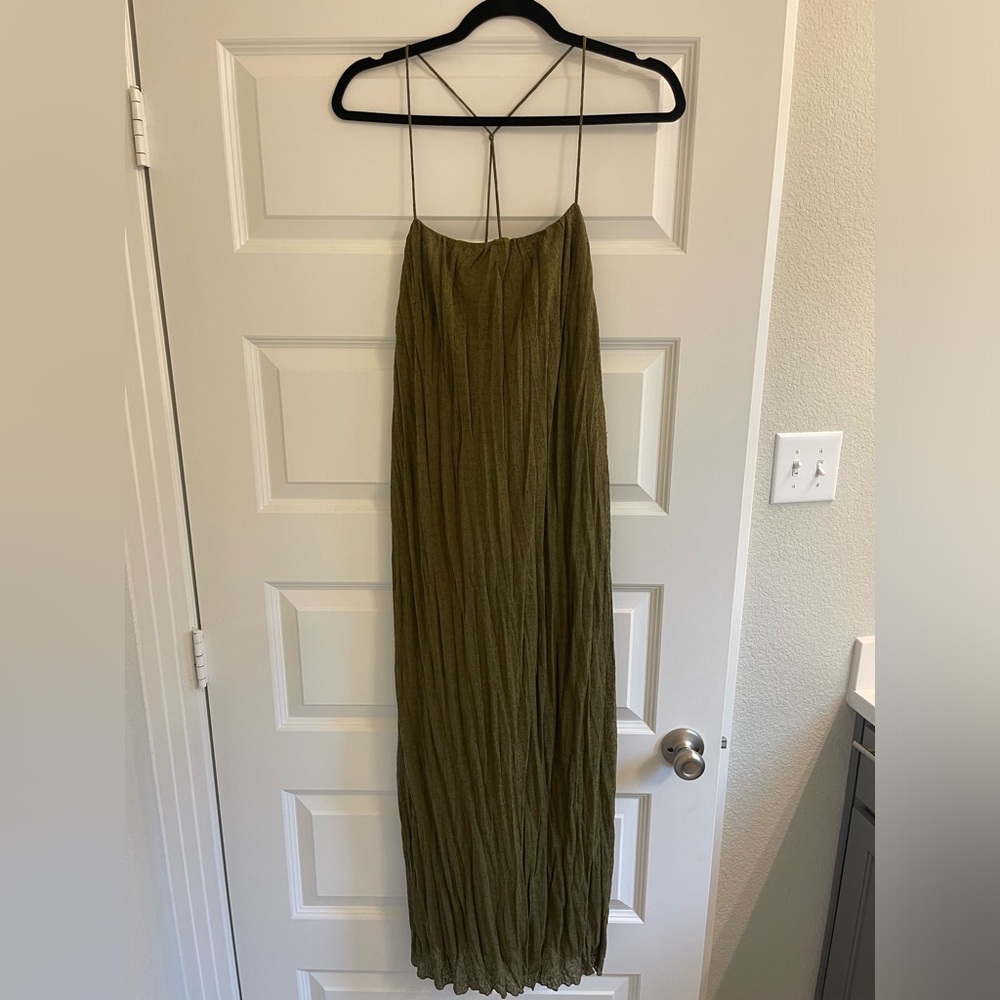 Massimo Dutti Olive Green Maxi Dress